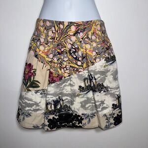 Leifnotes Anthro Flora Fortress Patchwork Print Mini Skirt Folk Boho Women Sz 4